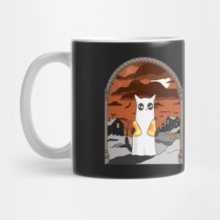 Little mischievous black cat on Halloween night Mug